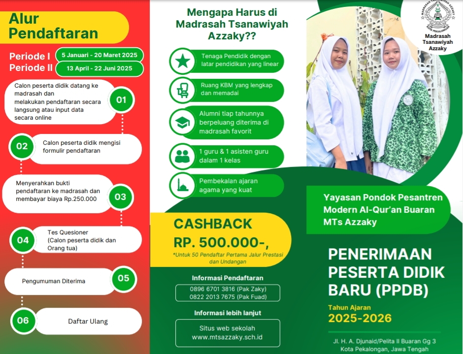 Brosur PPDB MTs Azzaky TA 2025/2026