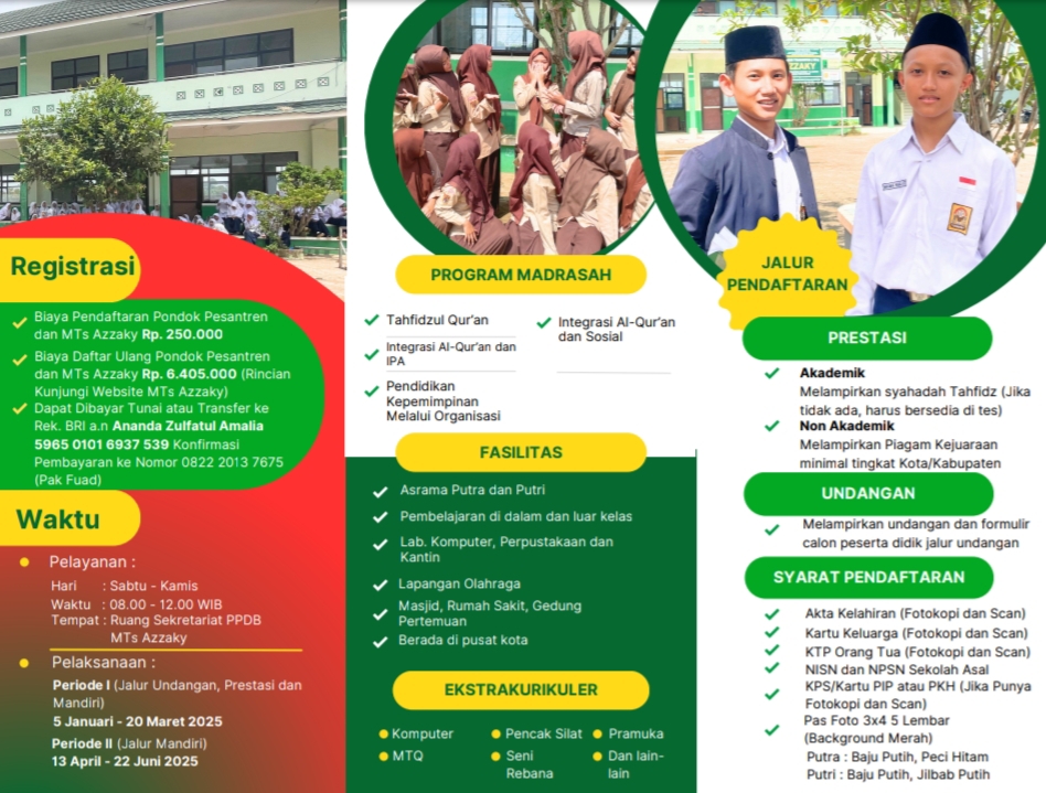 Brosur PPDB MTs Azzaky TA 2025/2026